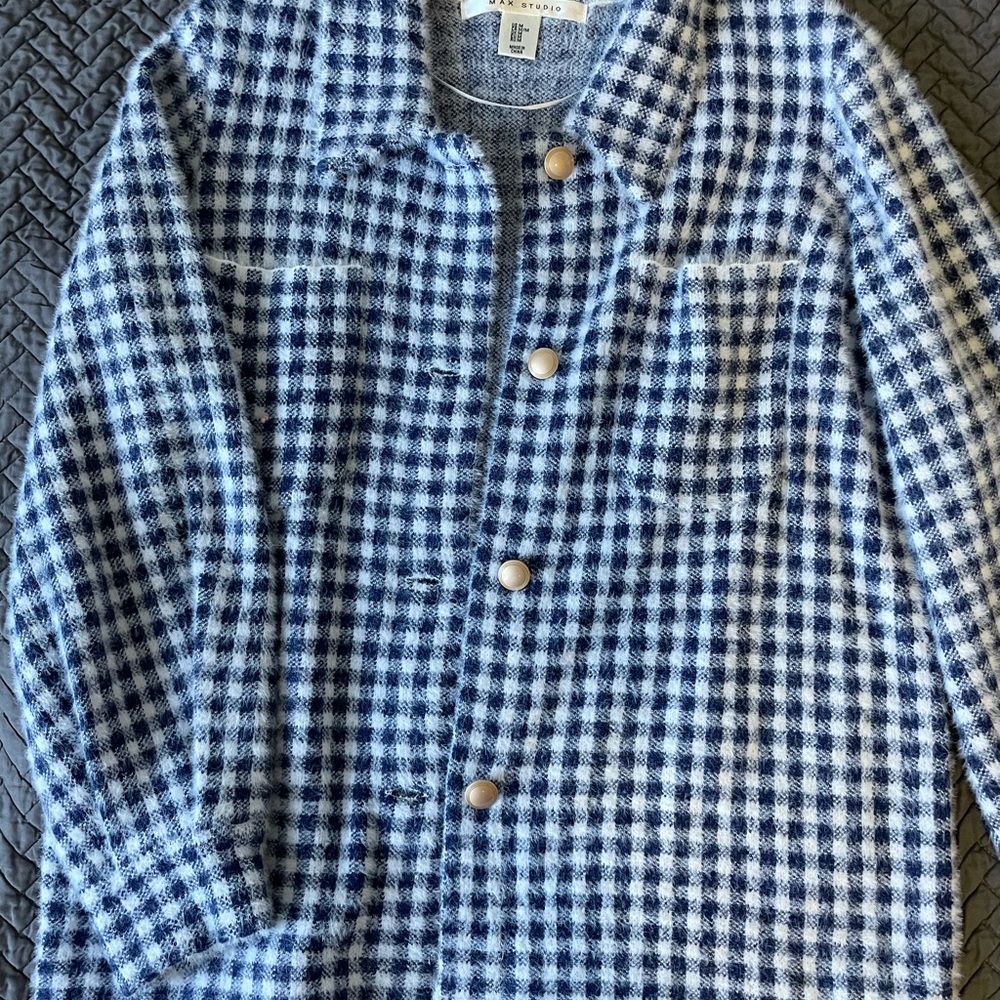 Max Studio Women's Blue & White Gingham Jacket
